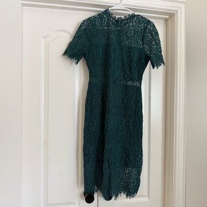 Forest Green Sheer Lace Short Sleeve Dress size Medium